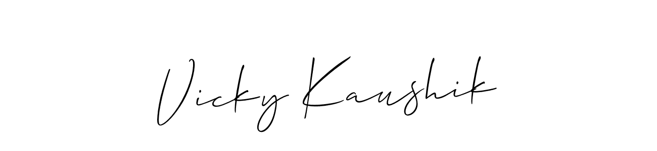 Make a beautiful signature design for name Vicky Kaushik. With this signature (Allison_Script) style, you can create a handwritten signature for free. Vicky Kaushik signature style 2 images and pictures png
