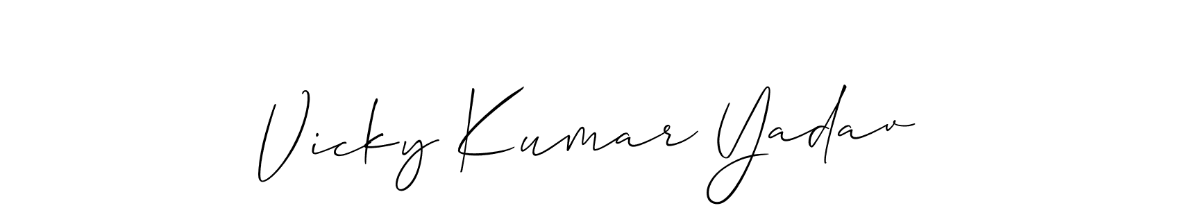 The best way (Allison_Script) to make a short signature is to pick only two or three words in your name. The name Vicky Kumar Yadav include a total of six letters. For converting this name. Vicky Kumar Yadav signature style 2 images and pictures png