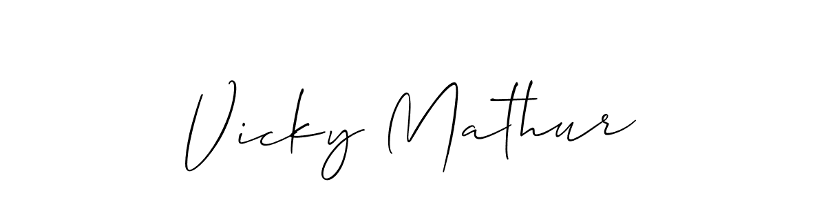 How to make Vicky Mathur name signature. Use Allison_Script style for creating short signs online. This is the latest handwritten sign. Vicky Mathur signature style 2 images and pictures png