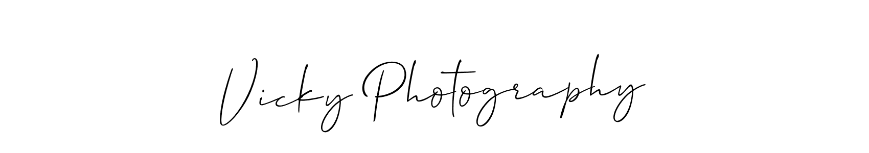 The best way (Allison_Script) to make a short signature is to pick only two or three words in your name. The name Vicky Photography include a total of six letters. For converting this name. Vicky Photography signature style 2 images and pictures png