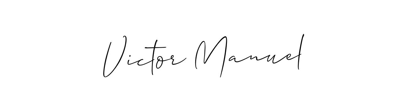 How to make Victor Manuel name signature. Use Allison_Script style for creating short signs online. This is the latest handwritten sign. Victor Manuel signature style 2 images and pictures png