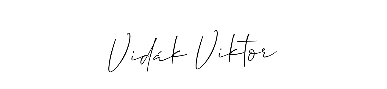 How to make Vidák Viktor name signature. Use Allison_Script style for creating short signs online. This is the latest handwritten sign. Vidák Viktor signature style 2 images and pictures png