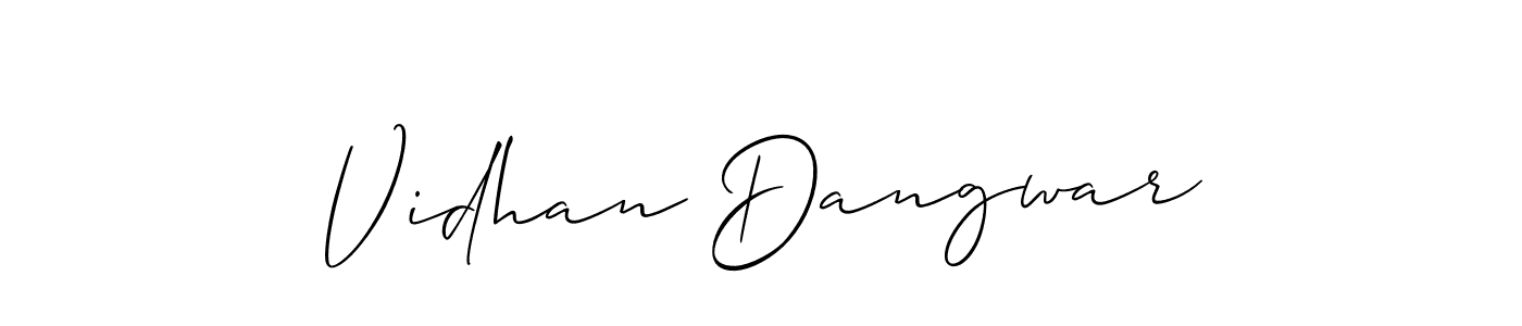 The best way (Allison_Script) to make a short signature is to pick only two or three words in your name. The name Vidhan Dangwar include a total of six letters. For converting this name. Vidhan Dangwar signature style 2 images and pictures png