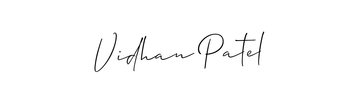 Allison_Script is a professional signature style that is perfect for those who want to add a touch of class to their signature. It is also a great choice for those who want to make their signature more unique. Get Vidhan Patel name to fancy signature for free. Vidhan Patel signature style 2 images and pictures png