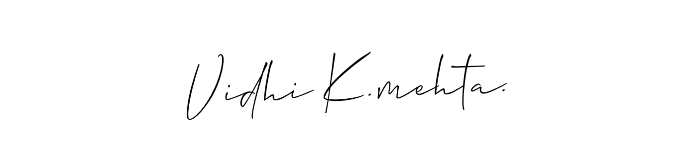 The best way (Allison_Script) to make a short signature is to pick only two or three words in your name. The name Vidhi K.mehta. include a total of six letters. For converting this name. Vidhi K.mehta. signature style 2 images and pictures png