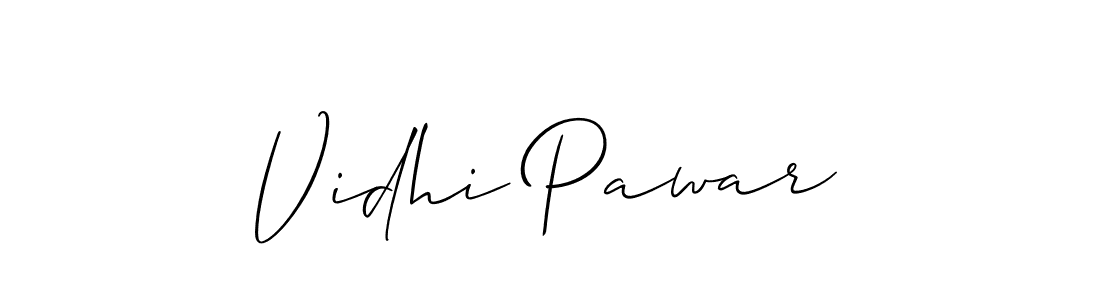 The best way (Allison_Script) to make a short signature is to pick only two or three words in your name. The name Vidhi Pawar include a total of six letters. For converting this name. Vidhi Pawar signature style 2 images and pictures png