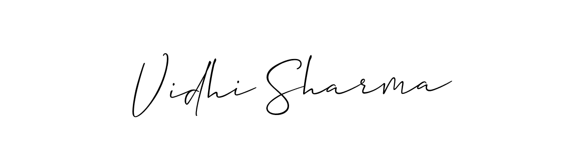 The best way (Allison_Script) to make a short signature is to pick only two or three words in your name. The name Vidhi Sharma include a total of six letters. For converting this name. Vidhi Sharma signature style 2 images and pictures png