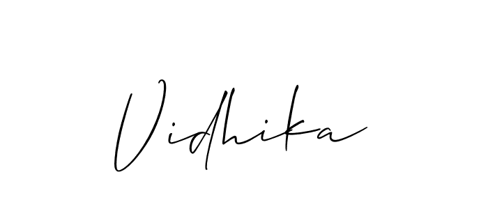 How to make Vidhika name signature. Use Allison_Script style for creating short signs online. This is the latest handwritten sign. Vidhika signature style 2 images and pictures png