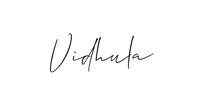 Create a beautiful signature design for name Vidhula. With this signature (Allison_Script) fonts, you can make a handwritten signature for free. Vidhula signature style 2 images and pictures png