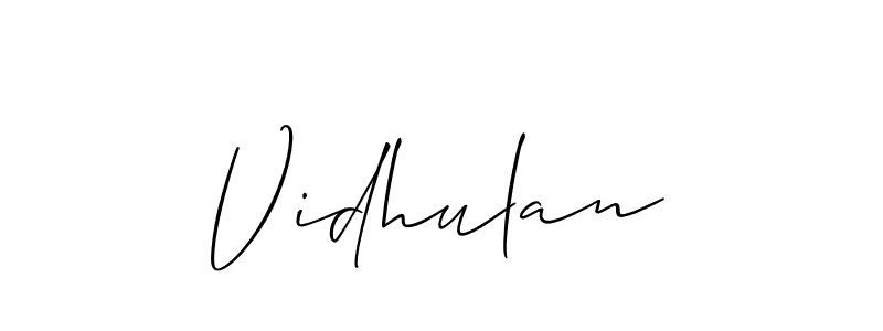 Create a beautiful signature design for name Vidhulan. With this signature (Allison_Script) fonts, you can make a handwritten signature for free. Vidhulan signature style 2 images and pictures png