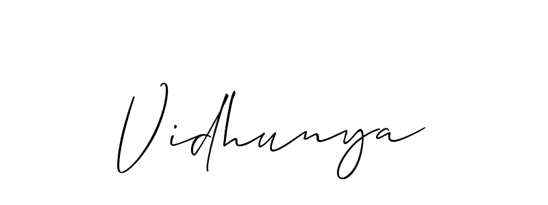 if you are searching for the best signature style for your name Vidhunya. so please give up your signature search. here we have designed multiple signature styles  using Allison_Script. Vidhunya signature style 2 images and pictures png