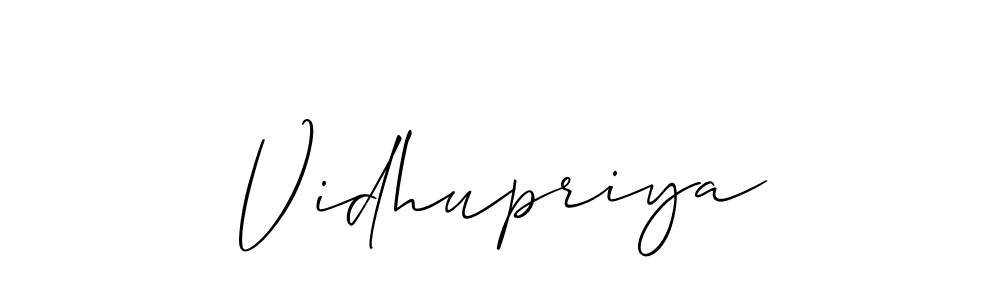 if you are searching for the best signature style for your name Vidhupriya. so please give up your signature search. here we have designed multiple signature styles  using Allison_Script. Vidhupriya signature style 2 images and pictures png
