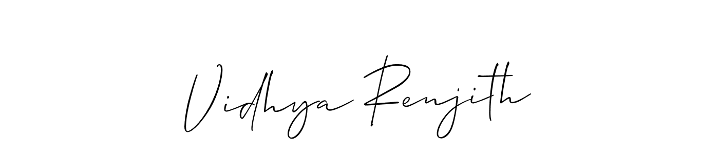The best way (Allison_Script) to make a short signature is to pick only two or three words in your name. The name Vidhya Renjith include a total of six letters. For converting this name. Vidhya Renjith signature style 2 images and pictures png
