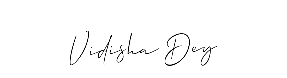The best way (Allison_Script) to make a short signature is to pick only two or three words in your name. The name Vidisha Dey include a total of six letters. For converting this name. Vidisha Dey signature style 2 images and pictures png