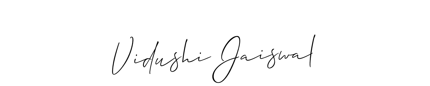 Allison_Script is a professional signature style that is perfect for those who want to add a touch of class to their signature. It is also a great choice for those who want to make their signature more unique. Get Vidushi Jaiswal name to fancy signature for free. Vidushi Jaiswal signature style 2 images and pictures png