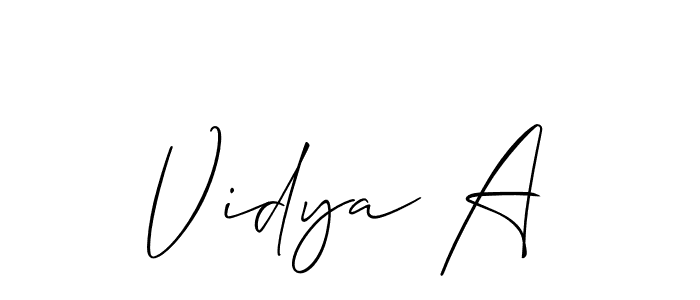 Also we have Vidya A name is the best signature style. Create professional handwritten signature collection using Allison_Script autograph style. Vidya A signature style 2 images and pictures png