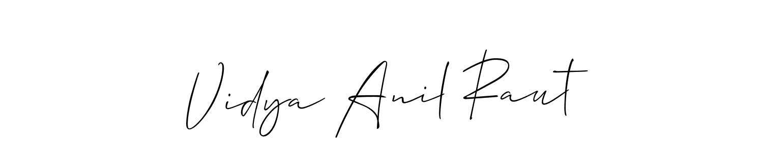 The best way (Allison_Script) to make a short signature is to pick only two or three words in your name. The name Vidya Anil Raut include a total of six letters. For converting this name. Vidya Anil Raut signature style 2 images and pictures png