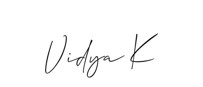 Use a signature maker to create a handwritten signature online. With this signature software, you can design (Allison_Script) your own signature for name Vidya K. Vidya K signature style 2 images and pictures png