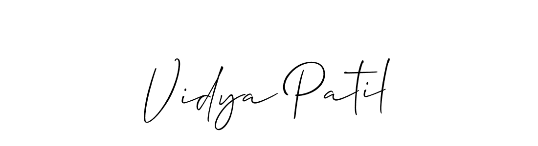 The best way (Allison_Script) to make a short signature is to pick only two or three words in your name. The name Vidya Patil include a total of six letters. For converting this name. Vidya Patil signature style 2 images and pictures png