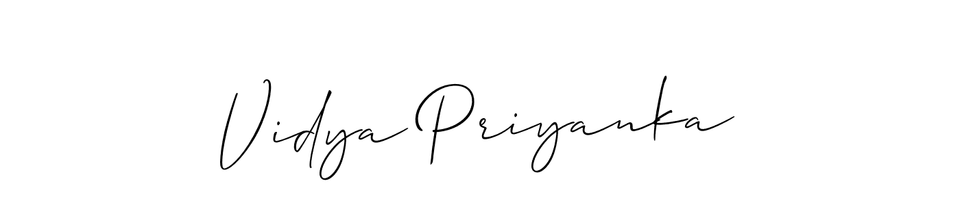Create a beautiful signature design for name Vidya Priyanka. With this signature (Allison_Script) fonts, you can make a handwritten signature for free. Vidya Priyanka signature style 2 images and pictures png