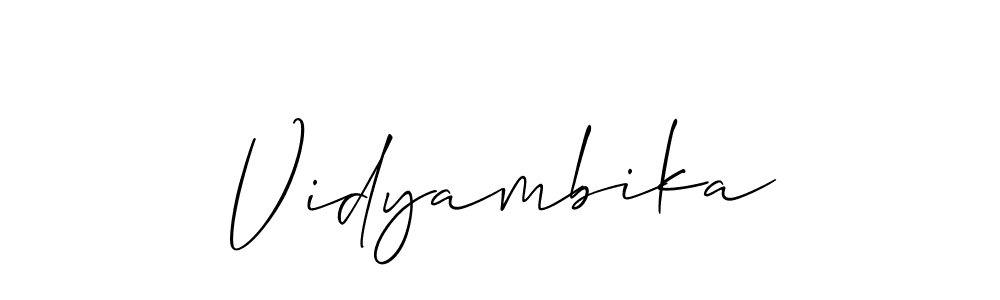 Use a signature maker to create a handwritten signature online. With this signature software, you can design (Allison_Script) your own signature for name Vidyambika. Vidyambika signature style 2 images and pictures png