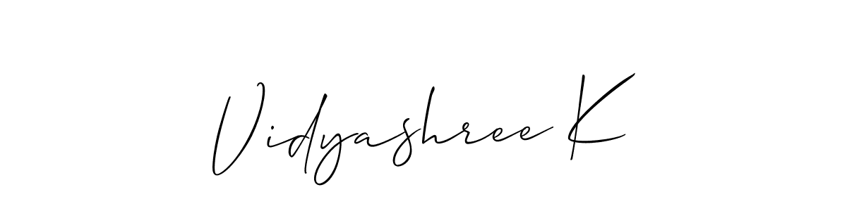 Similarly Allison_Script is the best handwritten signature design. Signature creator online .You can use it as an online autograph creator for name Vidyashree K. Vidyashree K signature style 2 images and pictures png