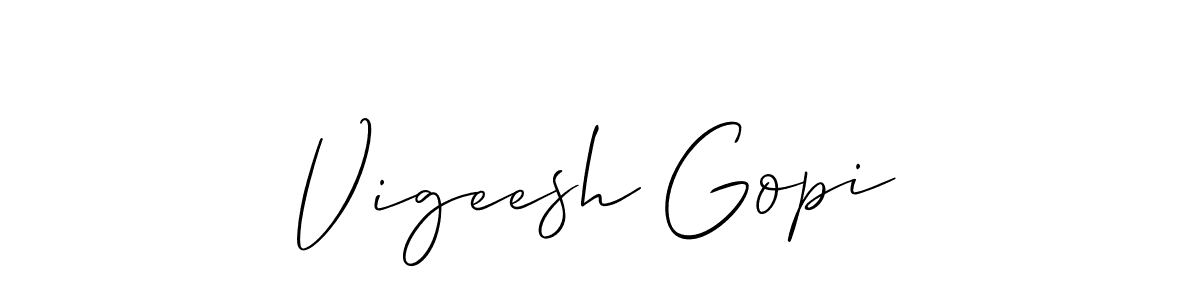 How to make Vigeesh Gopi name signature. Use Allison_Script style for creating short signs online. This is the latest handwritten sign. Vigeesh Gopi signature style 2 images and pictures png