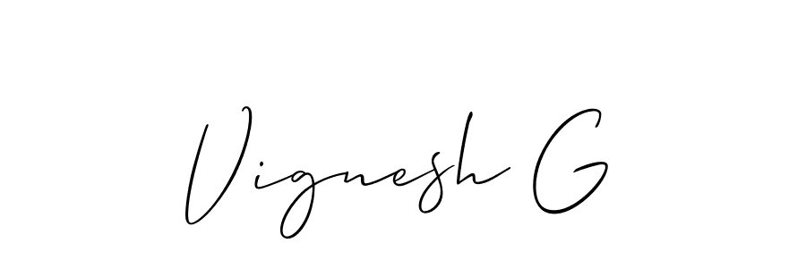 How to make Vignesh G name signature. Use Allison_Script style for creating short signs online. This is the latest handwritten sign. Vignesh G signature style 2 images and pictures png