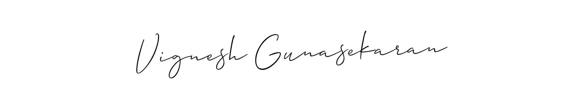 Use a signature maker to create a handwritten signature online. With this signature software, you can design (Allison_Script) your own signature for name Vignesh Gunasekaran. Vignesh Gunasekaran signature style 2 images and pictures png