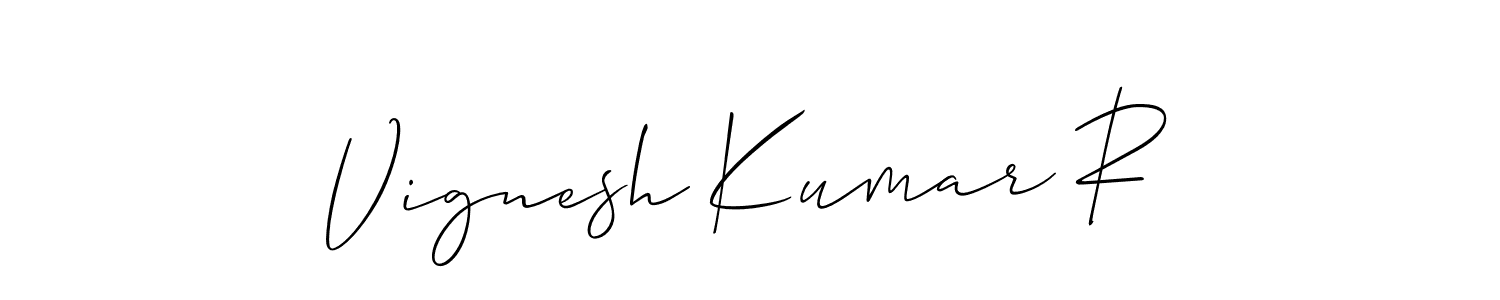 This is the best signature style for the Vignesh Kumar R name. Also you like these signature font (Allison_Script). Mix name signature. Vignesh Kumar R signature style 2 images and pictures png