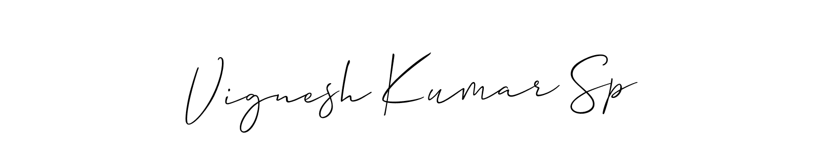 The best way (Allison_Script) to make a short signature is to pick only two or three words in your name. The name Vignesh Kumar Sp include a total of six letters. For converting this name. Vignesh Kumar Sp signature style 2 images and pictures png