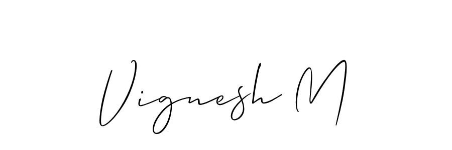 How to make Vignesh M name signature. Use Allison_Script style for creating short signs online. This is the latest handwritten sign. Vignesh M signature style 2 images and pictures png