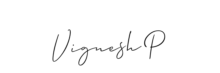 Use a signature maker to create a handwritten signature online. With this signature software, you can design (Allison_Script) your own signature for name Vignesh P. Vignesh P signature style 2 images and pictures png