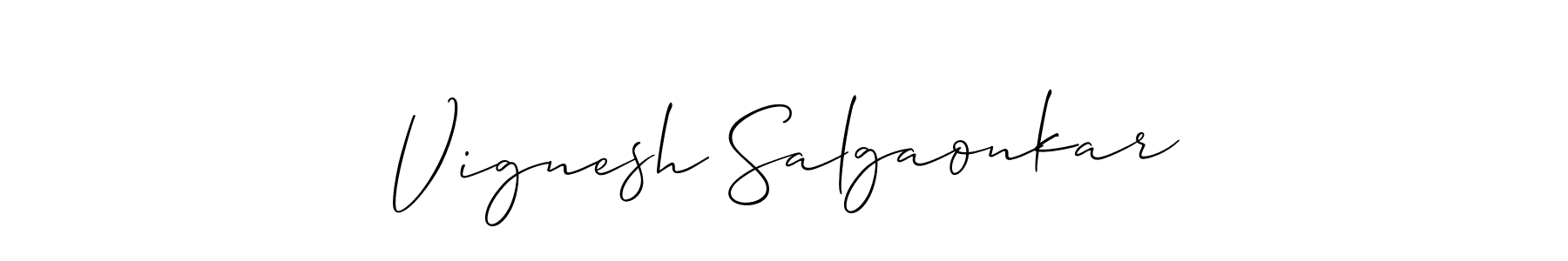 How to make Vignesh Salgaonkar name signature. Use Allison_Script style for creating short signs online. This is the latest handwritten sign. Vignesh Salgaonkar signature style 2 images and pictures png