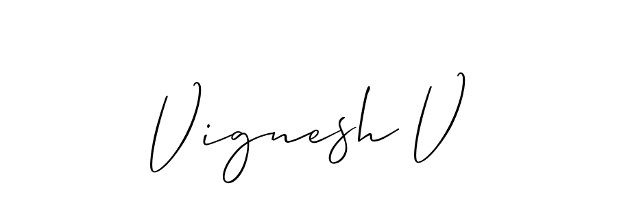 Also You can easily find your signature by using the search form. We will create Vignesh V name handwritten signature images for you free of cost using Allison_Script sign style. Vignesh V signature style 2 images and pictures png