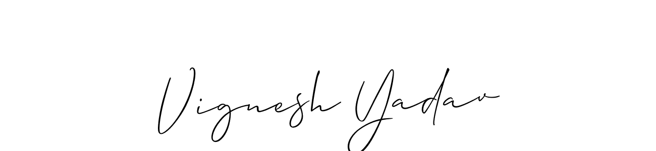 The best way (Allison_Script) to make a short signature is to pick only two or three words in your name. The name Vignesh Yadav include a total of six letters. For converting this name. Vignesh Yadav signature style 2 images and pictures png