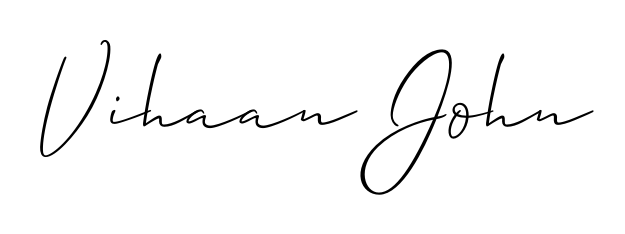 The Allison_Script typeface gives name Vihaan John a refined look. Suitable for certificates, diplomas, and official verification. Vihaan John signature style 2 images and pictures png