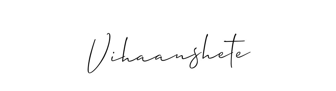 The best way (Allison_Script) to make a short signature is to pick only two or three words in your name. The name Vihaanshete include a total of six letters. For converting this name. Vihaanshete signature style 2 images and pictures png