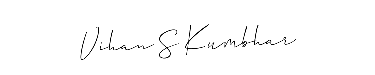 if you are searching for the best signature style for your name Vihan S Kumbhar. so please give up your signature search. here we have designed multiple signature styles  using Allison_Script. Vihan S Kumbhar signature style 2 images and pictures png