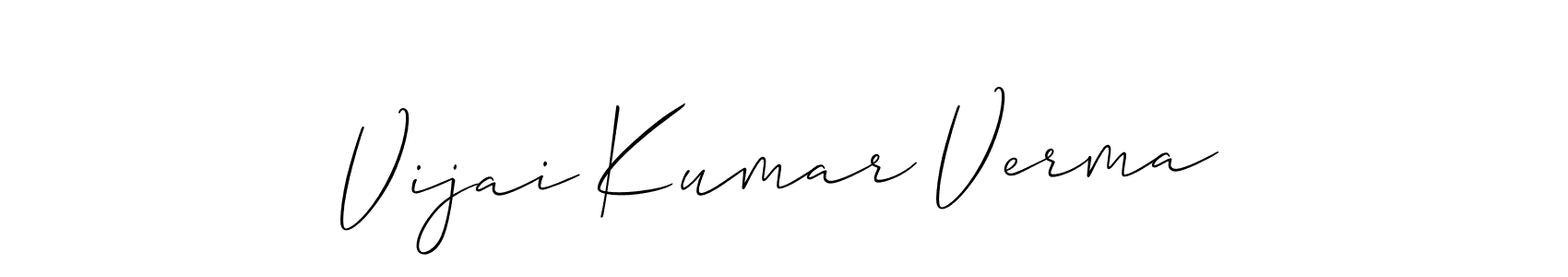 The best way (Allison_Script) to make a short signature is to pick only two or three words in your name. The name Vijai Kumar Verma include a total of six letters. For converting this name. Vijai Kumar Verma signature style 2 images and pictures png