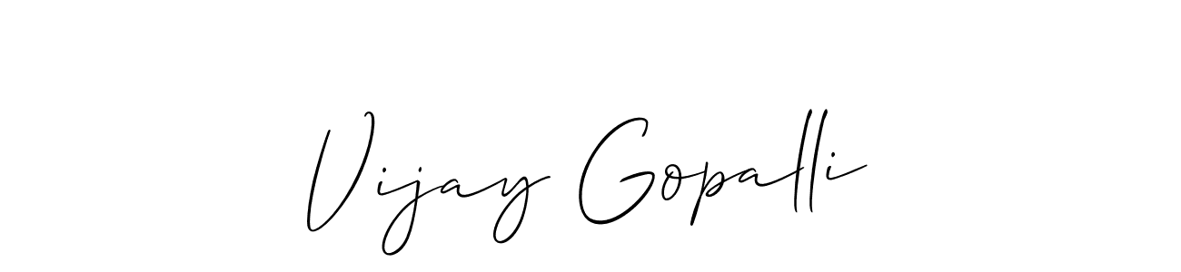 How to make Vijay Gopalli name signature. Use Allison_Script style for creating short signs online. This is the latest handwritten sign. Vijay Gopalli signature style 2 images and pictures png