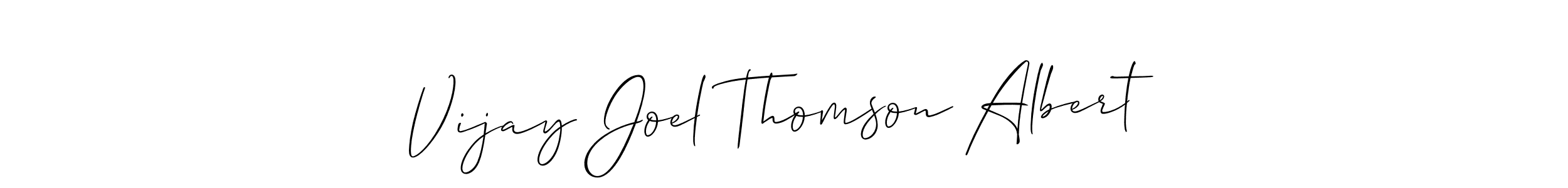 The best way (Allison_Script) to make a short signature is to pick only two or three words in your name. The name Vijay Joel Thomson Albert include a total of six letters. For converting this name. Vijay Joel Thomson Albert signature style 2 images and pictures png