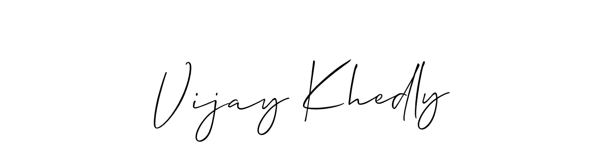 The best way (Allison_Script) to make a short signature is to pick only two or three words in your name. The name Vijay Khedly include a total of six letters. For converting this name. Vijay Khedly signature style 2 images and pictures png