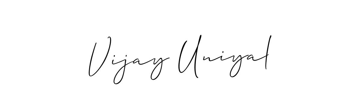 if you are searching for the best signature style for your name Vijay Uniyal. so please give up your signature search. here we have designed multiple signature styles  using Allison_Script. Vijay Uniyal signature style 2 images and pictures png