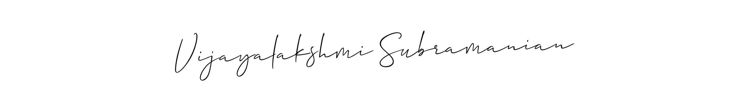 Create a beautiful signature design for name Vijayalakshmi Subramanian. With this signature (Allison_Script) fonts, you can make a handwritten signature for free. Vijayalakshmi Subramanian signature style 2 images and pictures png