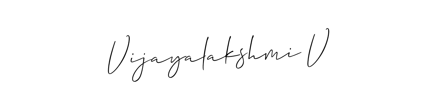 The best way (Allison_Script) to make a short signature is to pick only two or three words in your name. The name Vijayalakshmi V include a total of six letters. For converting this name. Vijayalakshmi V signature style 2 images and pictures png