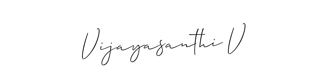 if you are searching for the best signature style for your name Vijayasanthi V. so please give up your signature search. here we have designed multiple signature styles  using Allison_Script. Vijayasanthi V signature style 2 images and pictures png