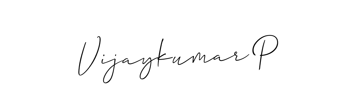 Create a beautiful signature design for name Vijaykumar P. With this signature (Allison_Script) fonts, you can make a handwritten signature for free. Vijaykumar P signature style 2 images and pictures png