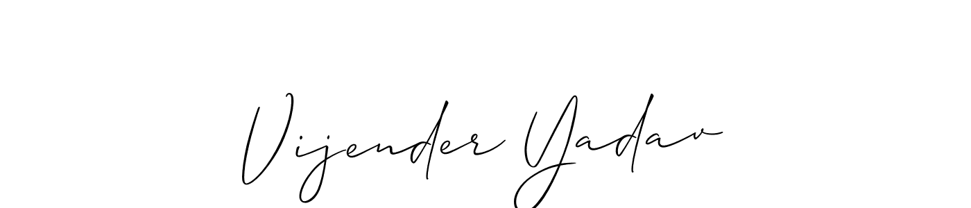 Allison_Script is a professional signature style that is perfect for those who want to add a touch of class to their signature. It is also a great choice for those who want to make their signature more unique. Get Vijender Yadav name to fancy signature for free. Vijender Yadav signature style 2 images and pictures png