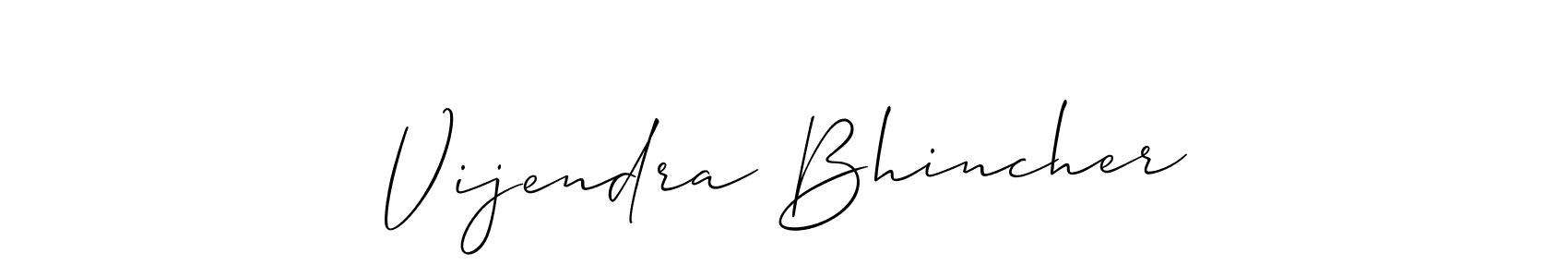 The best way (Allison_Script) to make a short signature is to pick only two or three words in your name. The name Vijendra Bhincher include a total of six letters. For converting this name. Vijendra Bhincher signature style 2 images and pictures png